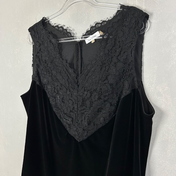 Calvin Klein plus size 2X sleeveless top velour velvet lace black v-neck - Picture 4 of 8